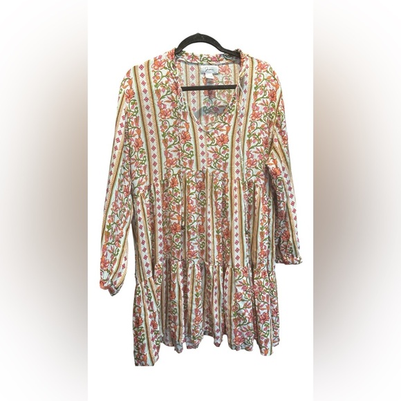 Japna Orange and Cream Floral Mini Dress - Picture 3 of 6